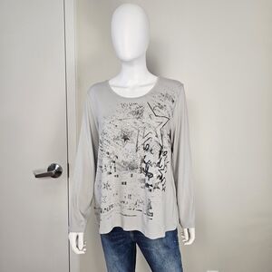 Dolcezza NWT Metallic Starry Gray Embellished Long Sleeve Tee Sz XL